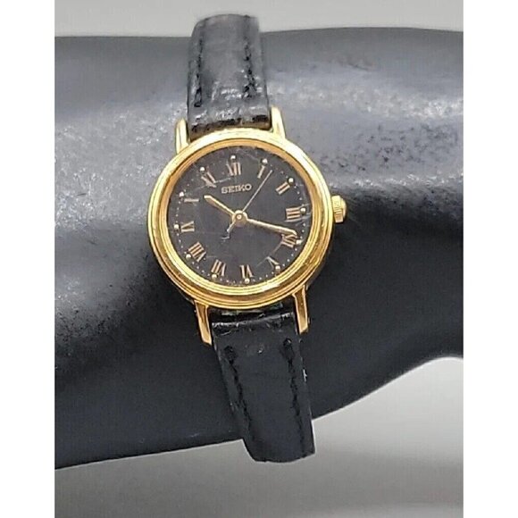 Vintage Seiko Ladies Quartz Watch V401-1409 Black Dial & 7\